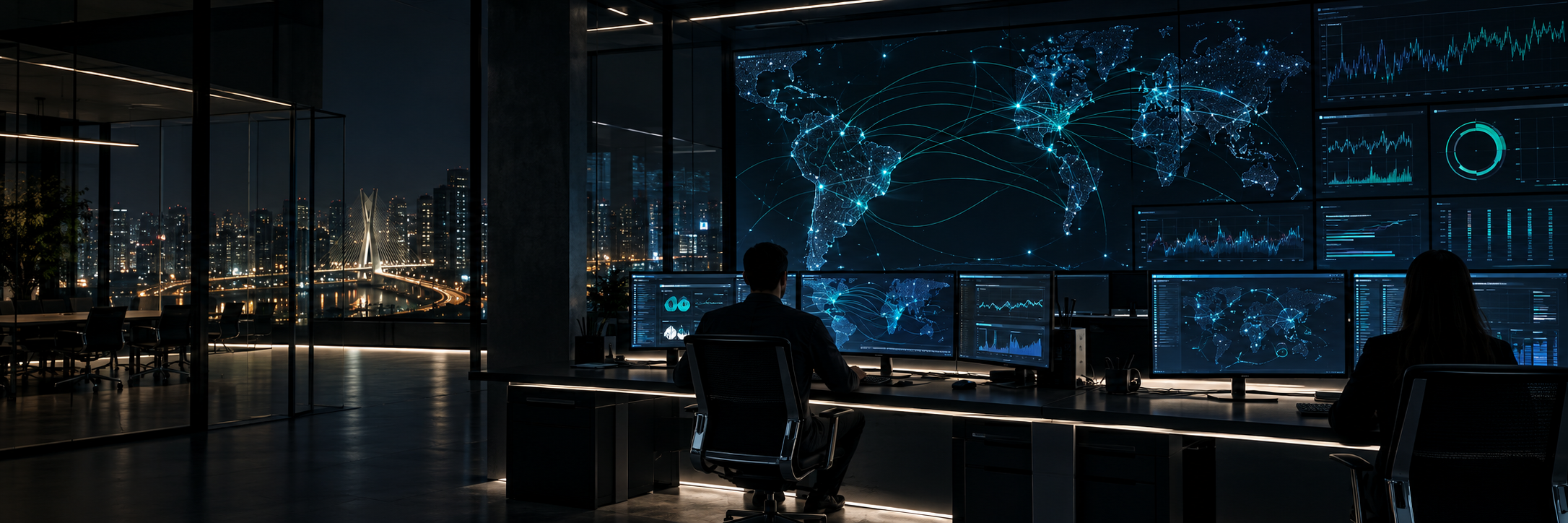 Imagem conceitual de uma central moderna de monitoramento de redes